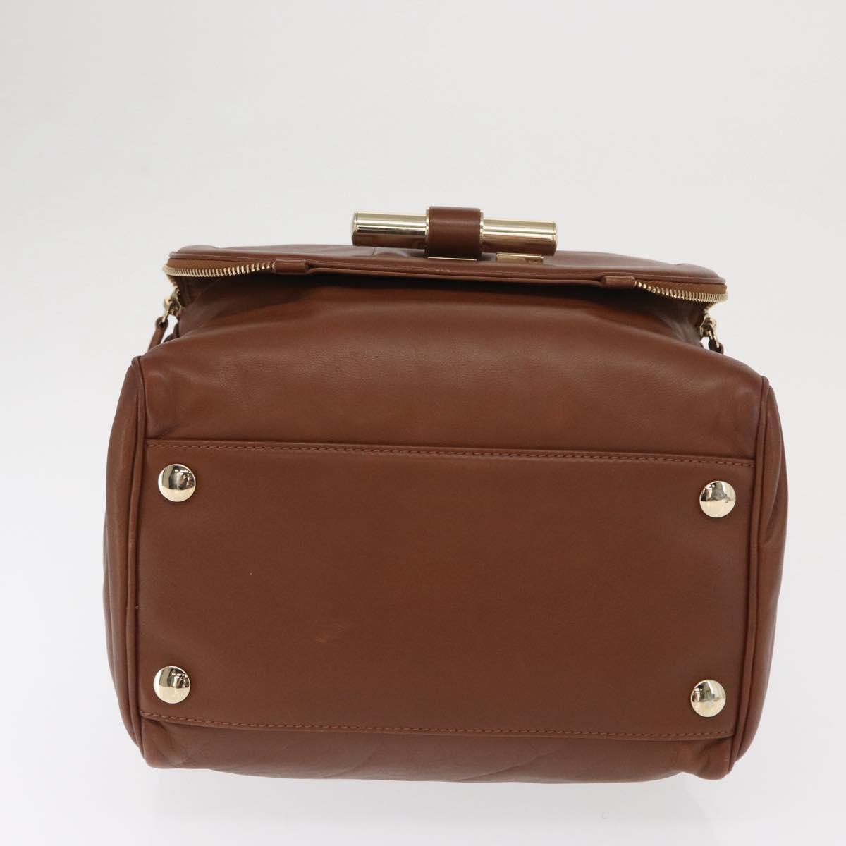 Jimmy Choo Hand Bag Leather Brown Gold Auth BA10473