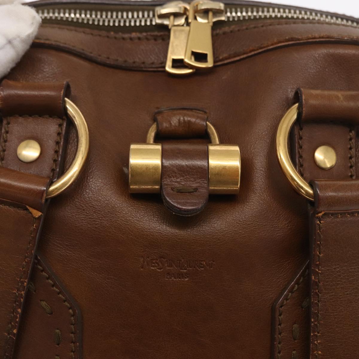 SAINT LAURENT Hand Bag Leather Brown Gold 156465 Auth BA10476