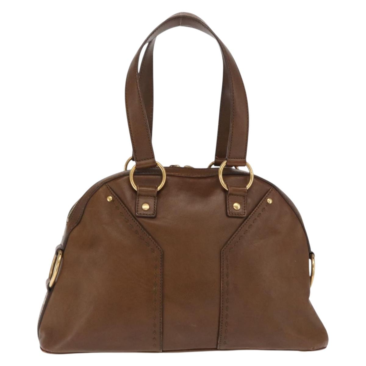 SAINT LAURENT Hand Bag Leather Brown Gold 156465 Auth BA10476