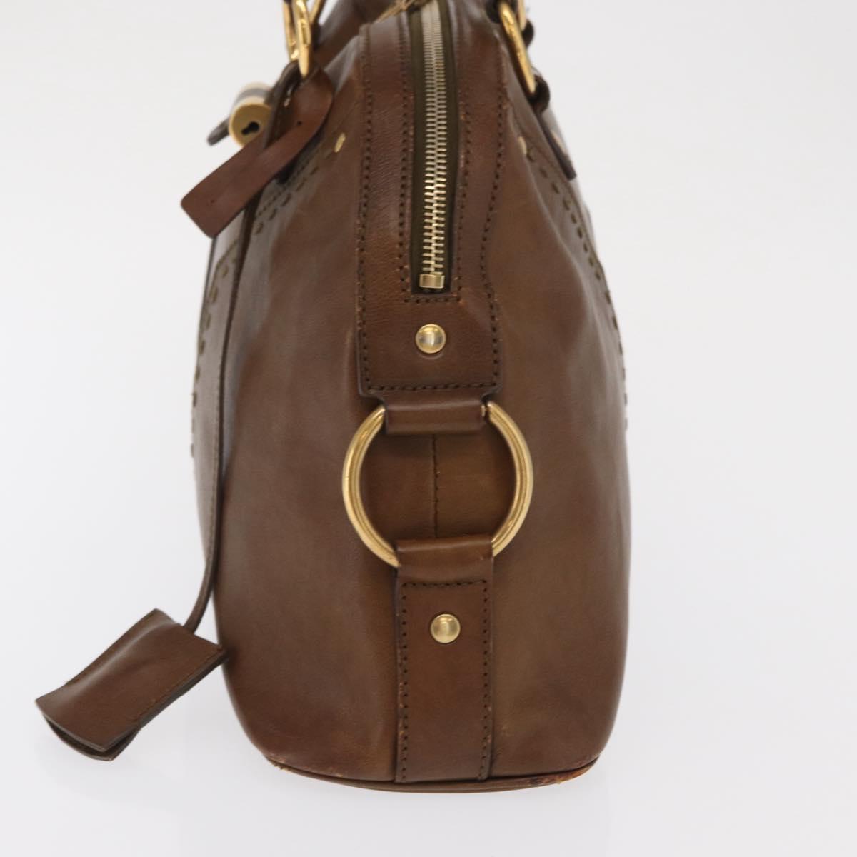 SAINT LAURENT Hand Bag Leather Brown Gold 156465 Auth BA10476