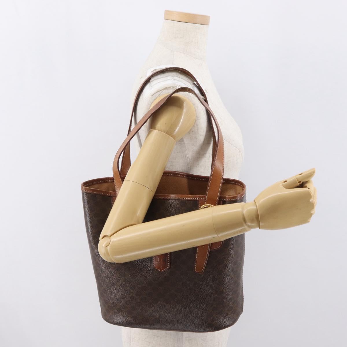 CELINE Macadam Canvas Tote Bag PVC Leather Brown Gold Auth BA10478