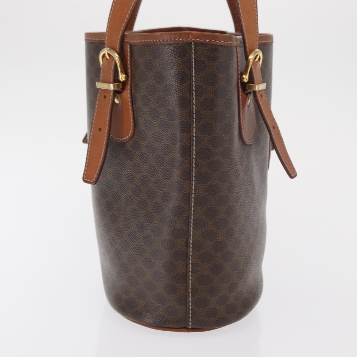 CELINE Macadam Canvas Tote Bag PVC Leather Brown Gold Auth BA10478