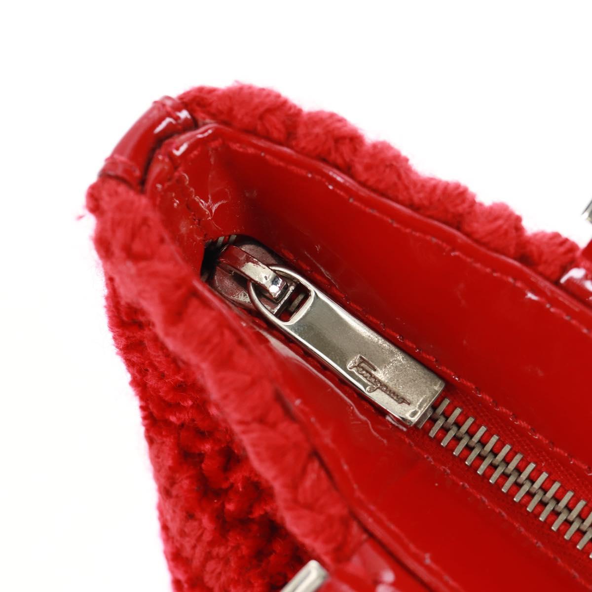 Salvatore Ferragamo Hand Bag Cotton Red Silver Auth BA10481V