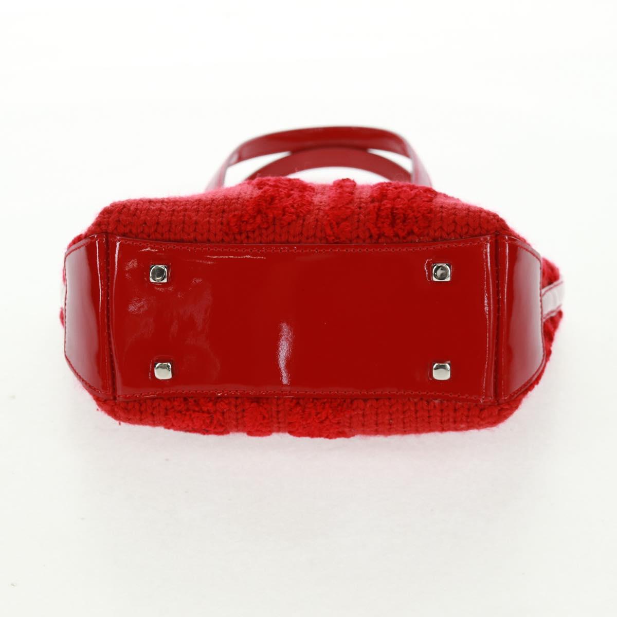 Salvatore Ferragamo Hand Bag Cotton Red Silver Auth BA10481V