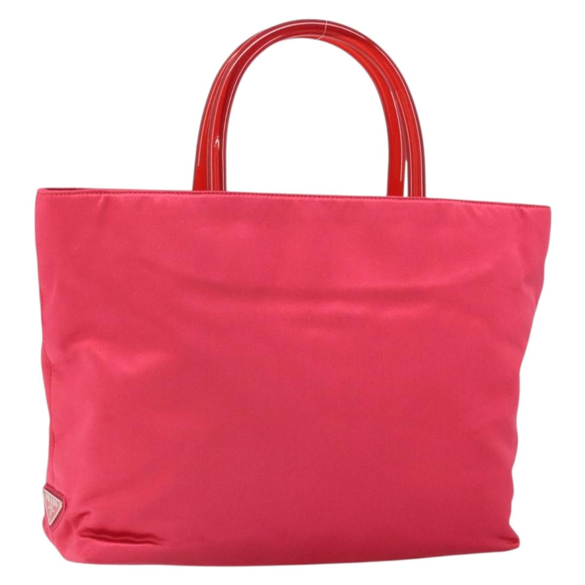 PRADA Hand Bag Satin Red Silver Auth BA10489