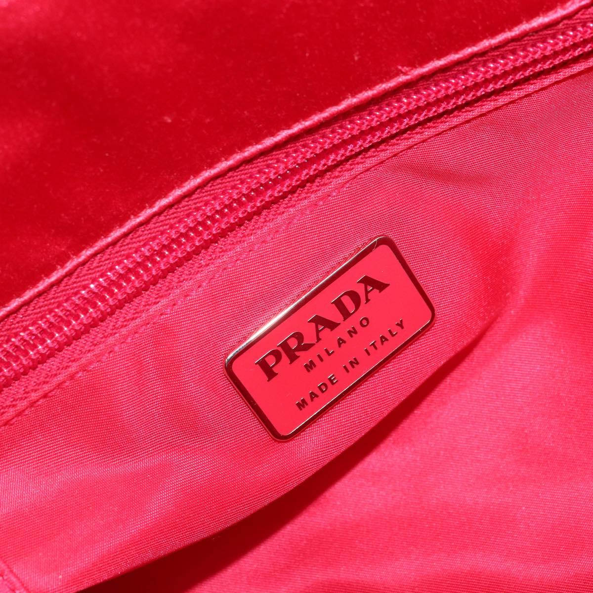 PRADA Hand Bag Satin Red Silver Auth BA10489