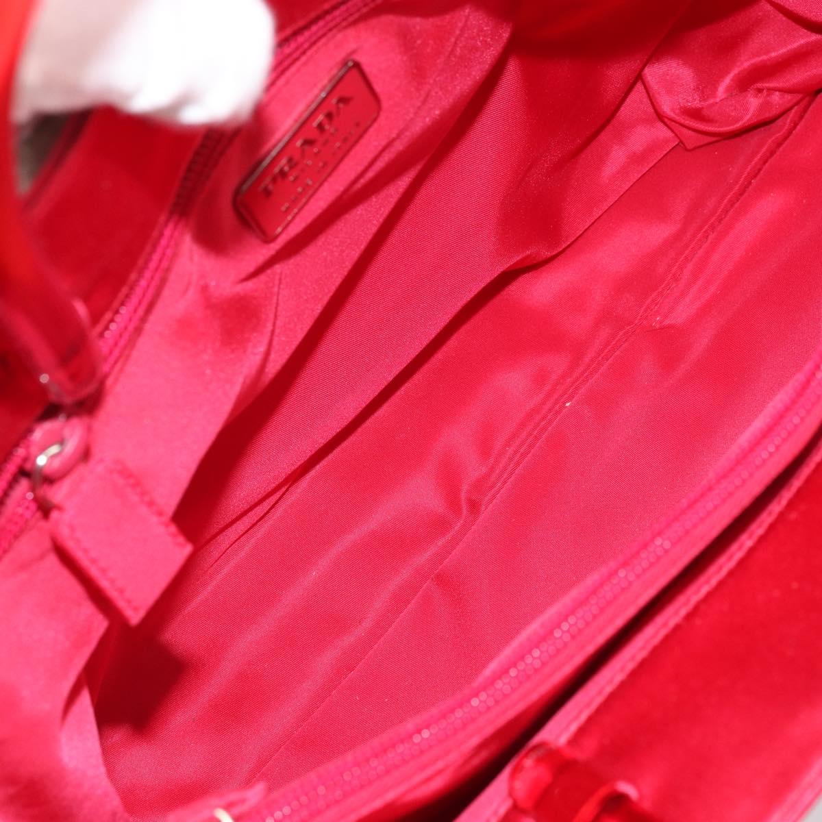 PRADA Hand Bag Satin Red Silver Auth BA10489