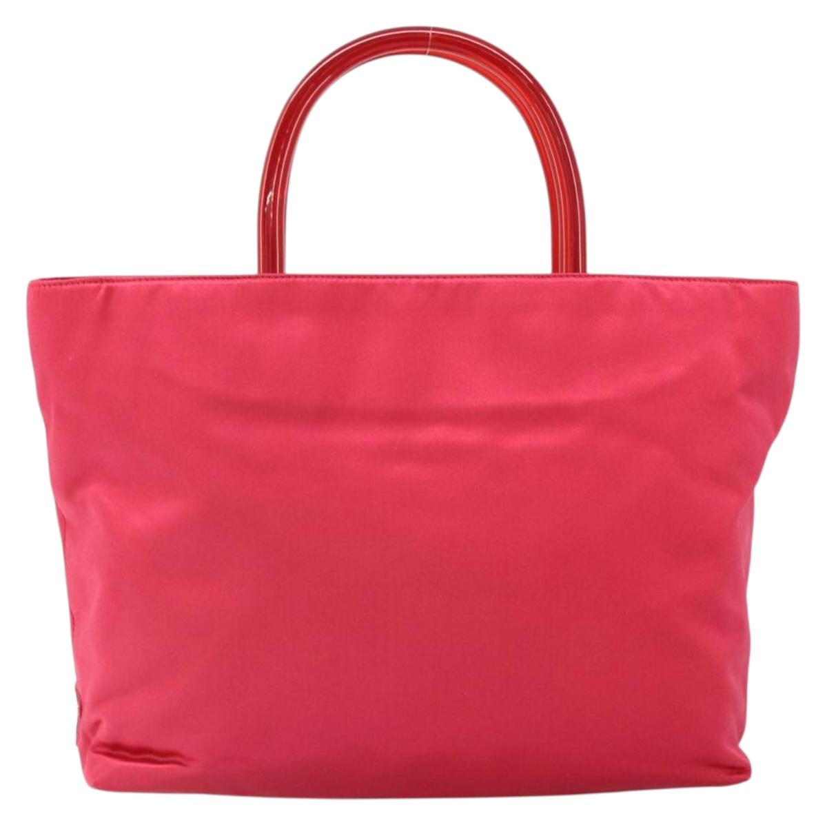 PRADA Hand Bag Satin Red Silver Auth BA10489