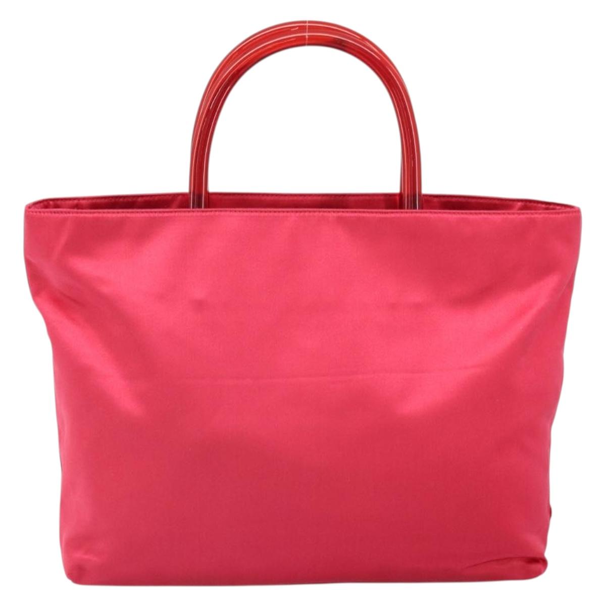 PRADA Hand Bag Satin Red Silver Auth BA10489