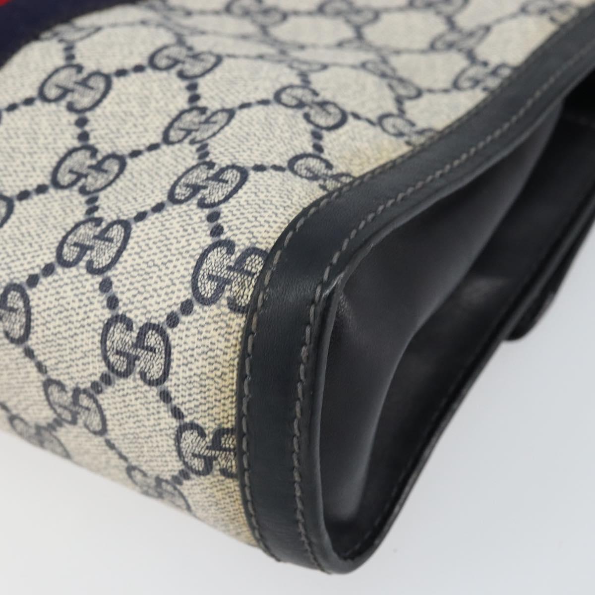 GUCCI GG Supreme Sherry Line Clutch Bag PVC Navy Gold 37 039 3087 Auth BA10494