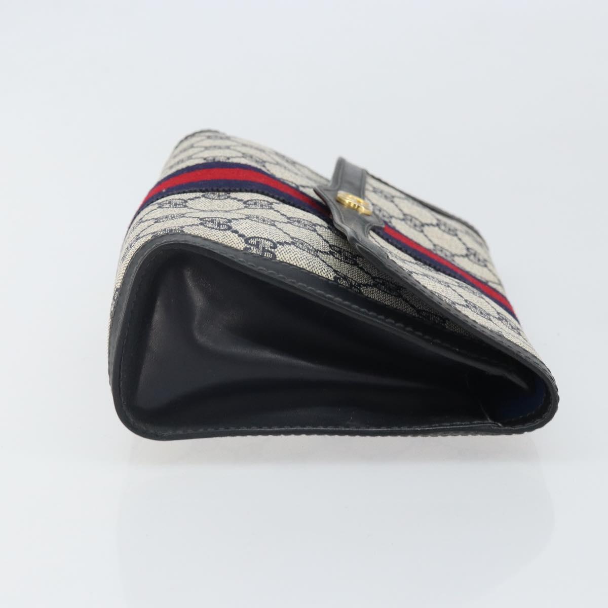 GUCCI GG Supreme Sherry Line Clutch Bag PVC Navy Gold 37 039 3087 Auth BA10494