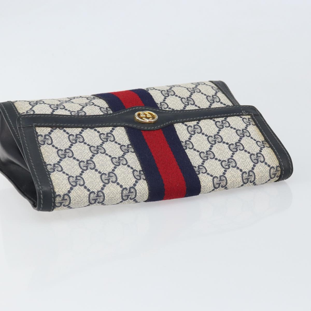 GUCCI GG Supreme Sherry Line Clutch Bag PVC Navy Gold 37 039 3087 Auth BA10494