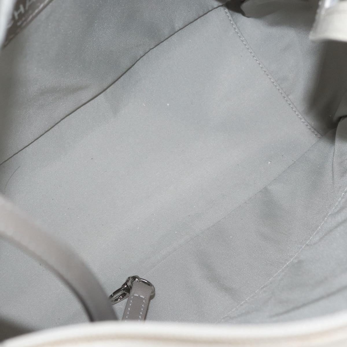 CHANEL Tote Bag Leather Silver White CC Auth BA10495