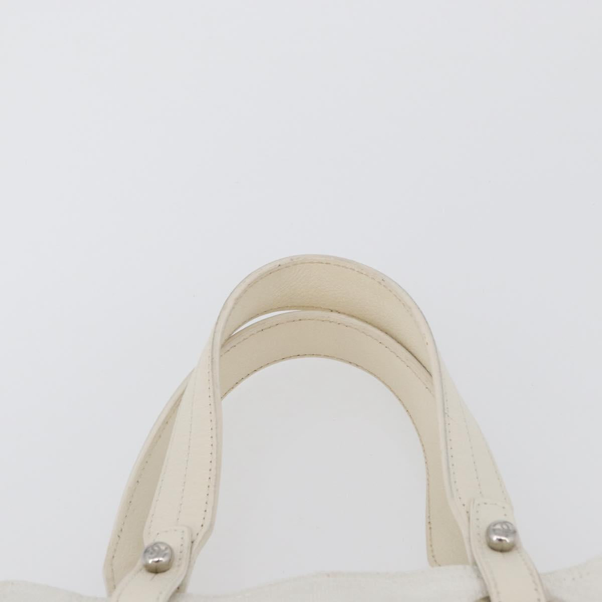 CHANEL Tote Bag Leather Silver White CC Auth BA10495