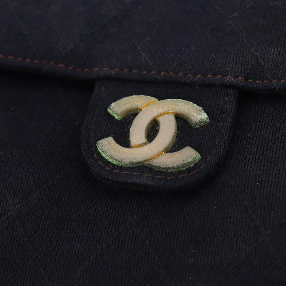 CHANEL Chain Matelasse Shoulder Bag Cotton Navy Gold CC Auth BA10498