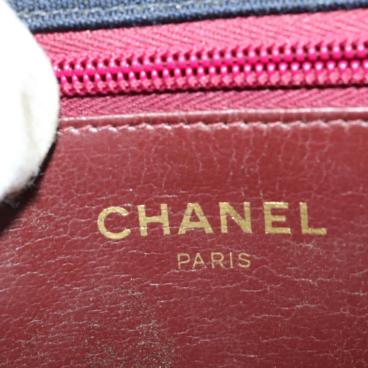 CHANEL Chain Matelasse Shoulder Bag Cotton Navy Gold CC Auth BA10498