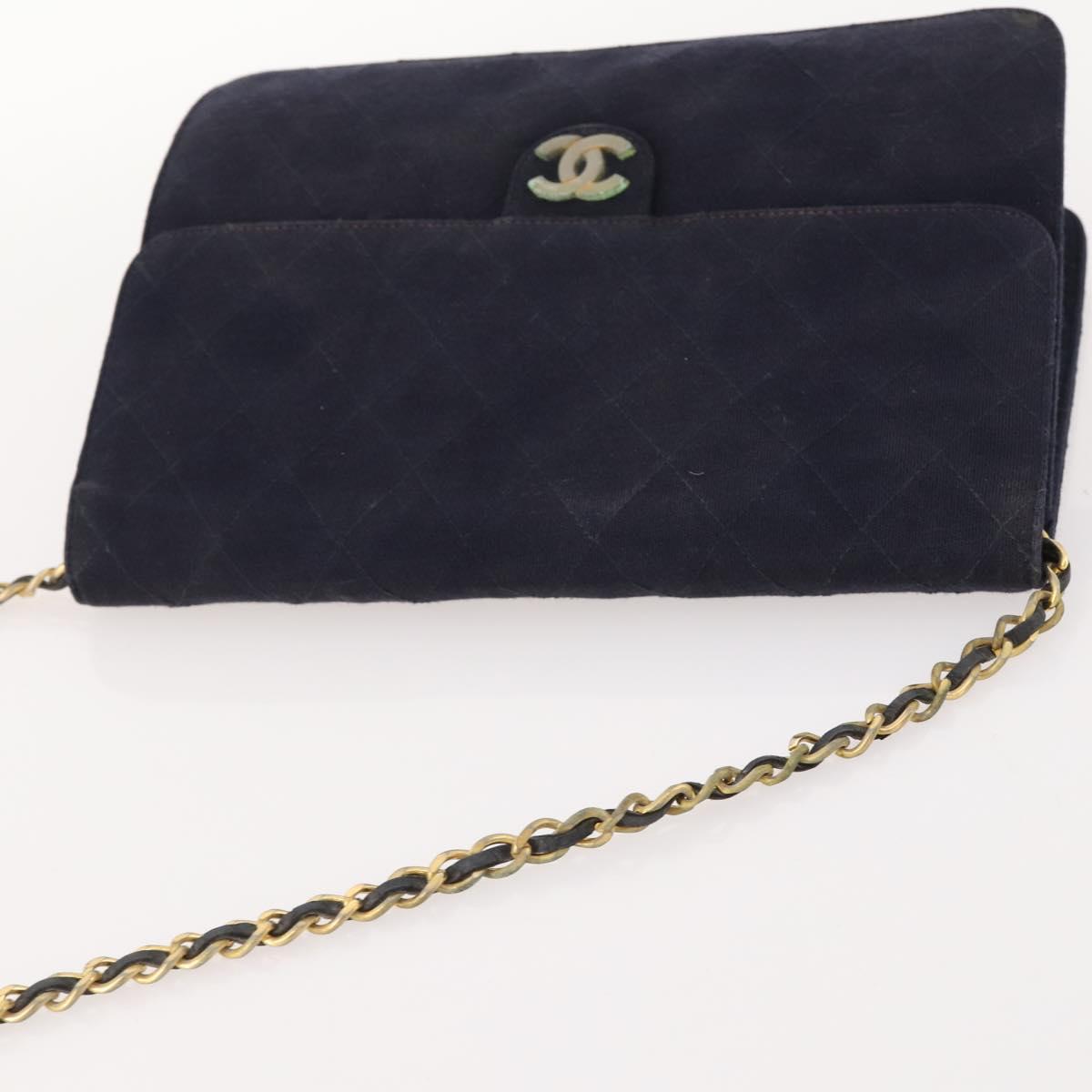 CHANEL Chain Matelasse Shoulder Bag Cotton Navy Gold CC Auth BA10498