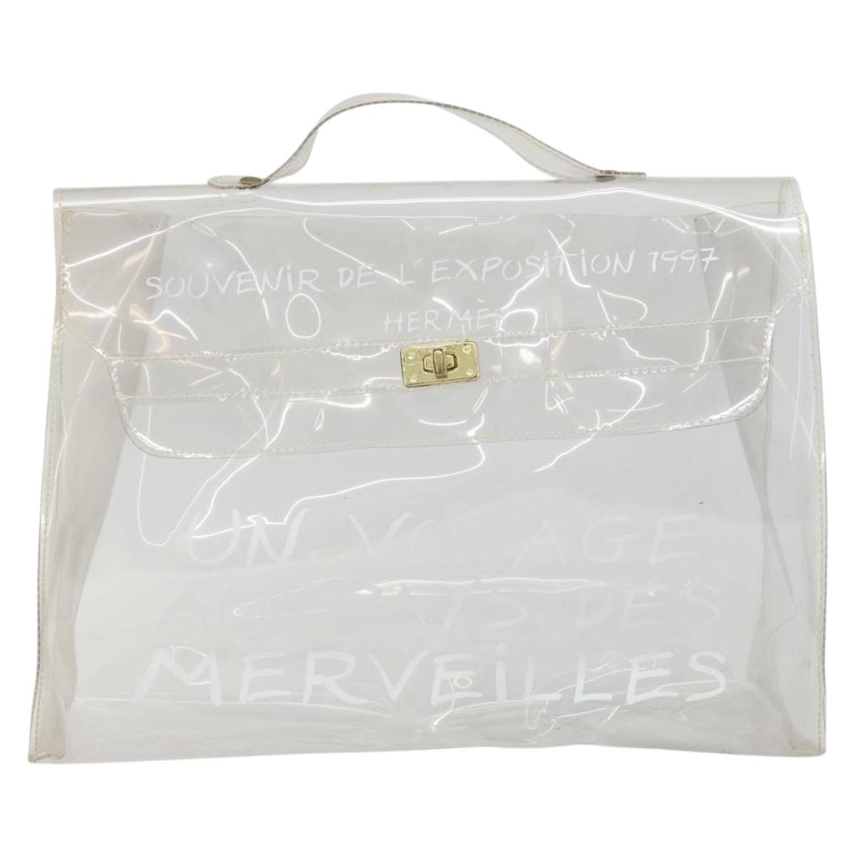 HERMES Vinyl Kelly Hand Bag Vinyl Clear Auth BA10499