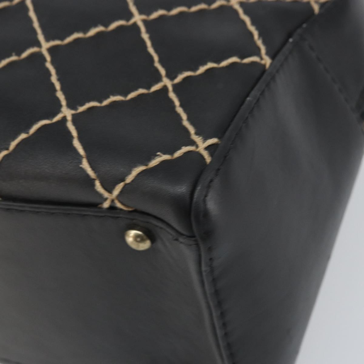 CHANEL Wild Stitch Hand Bag Leather Black Gold CC Auth BA10500V