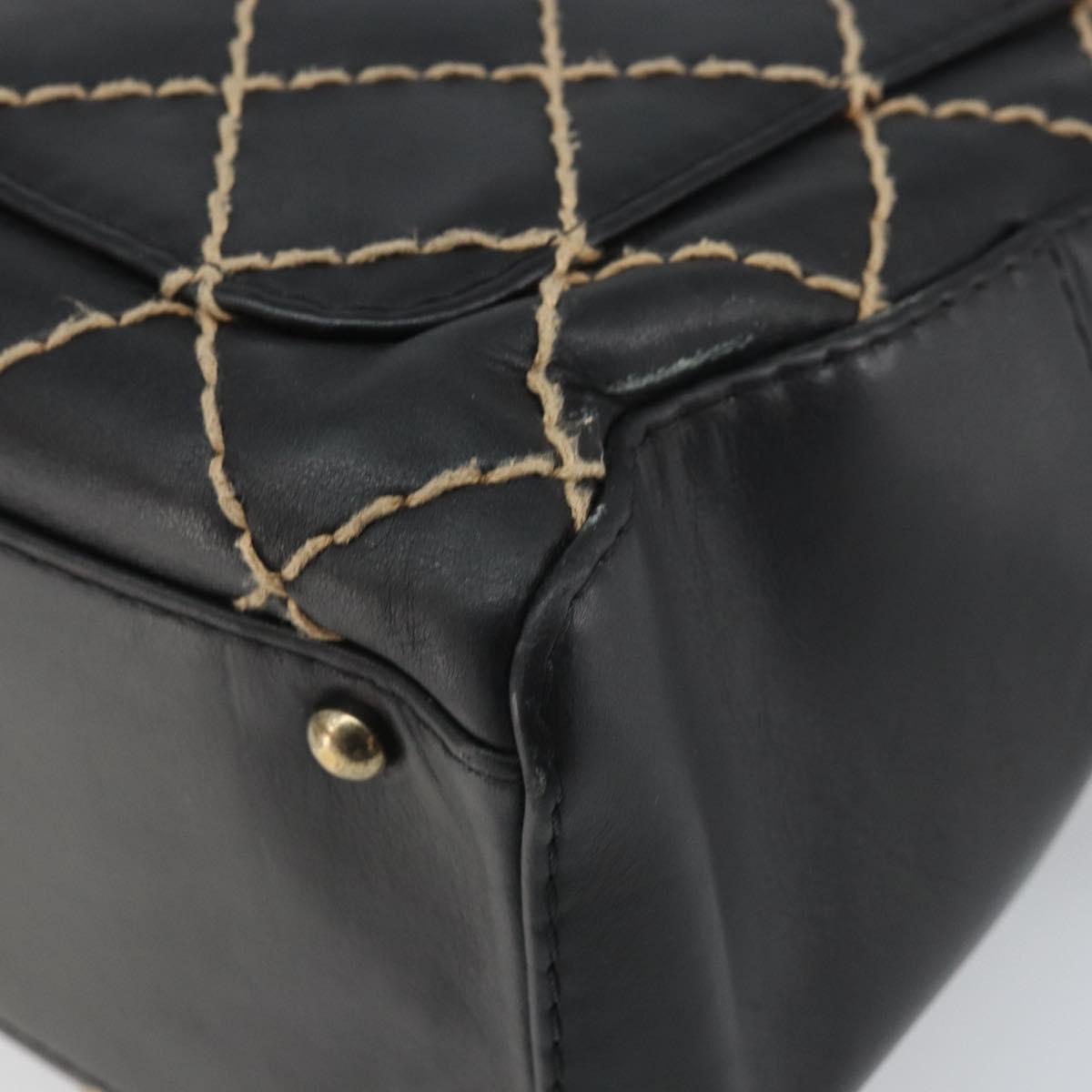 CHANEL Wild Stitch Hand Bag Leather Black Gold CC Auth BA10500V