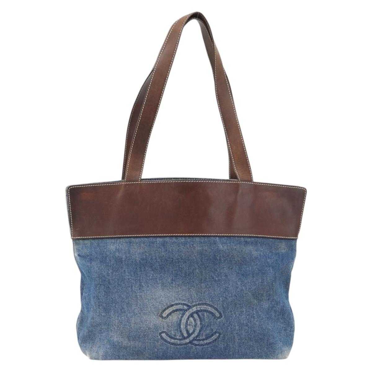 CHANEL Tote Bag Denim Blue CC Auth BA10505