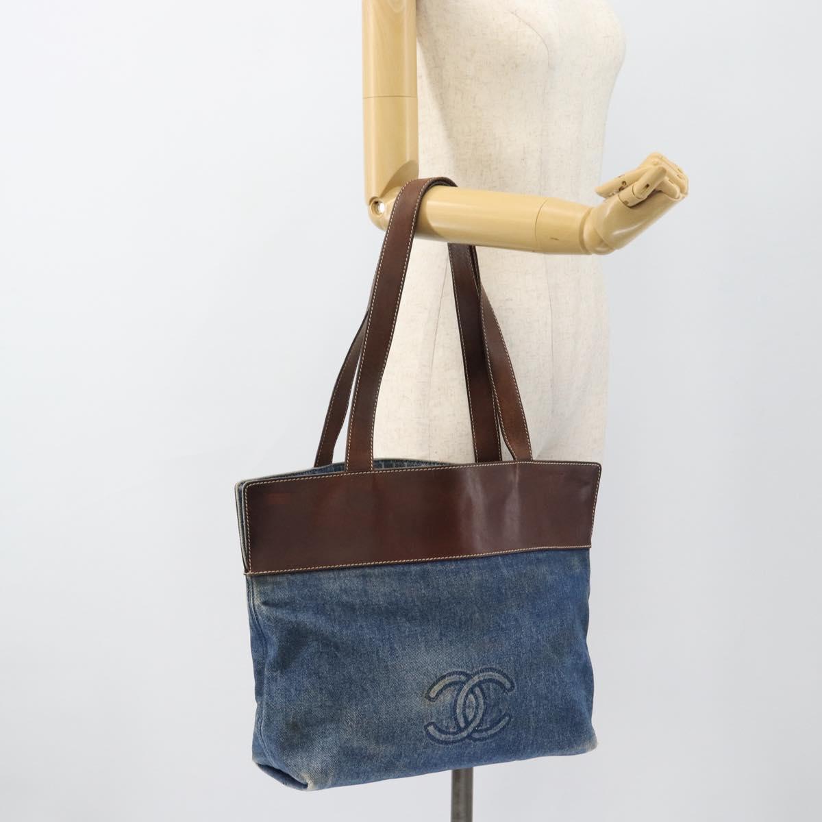CHANEL Tote Bag Denim Blue CC Auth BA10505