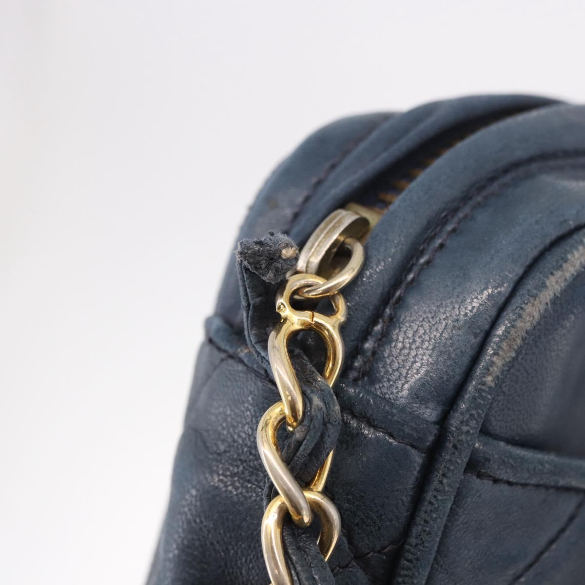 CHANEL Matelasse Chain Shoulder Bag Lamb Skin Navy Gold CC Auth BA10507