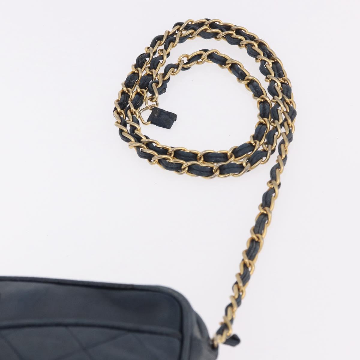 CHANEL Matelasse Chain Shoulder Bag Lamb Skin Navy Gold CC Auth BA10507