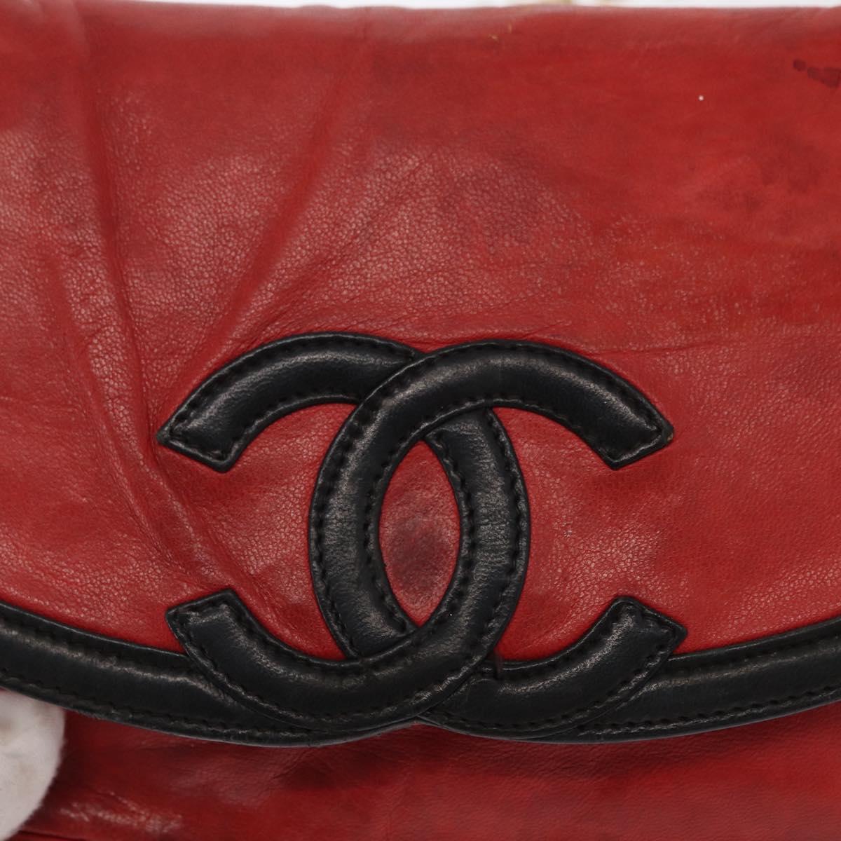 CHANEL Chain Shoulder Bag Lamb Skin Red Gold CC Auth BA10508