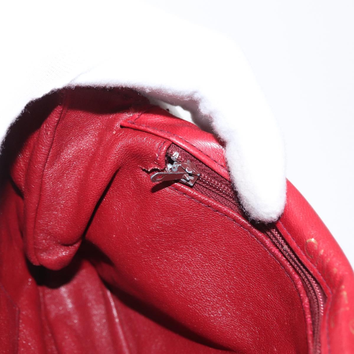 CHANEL Chain Shoulder Bag Lamb Skin Red Gold CC Auth BA10508