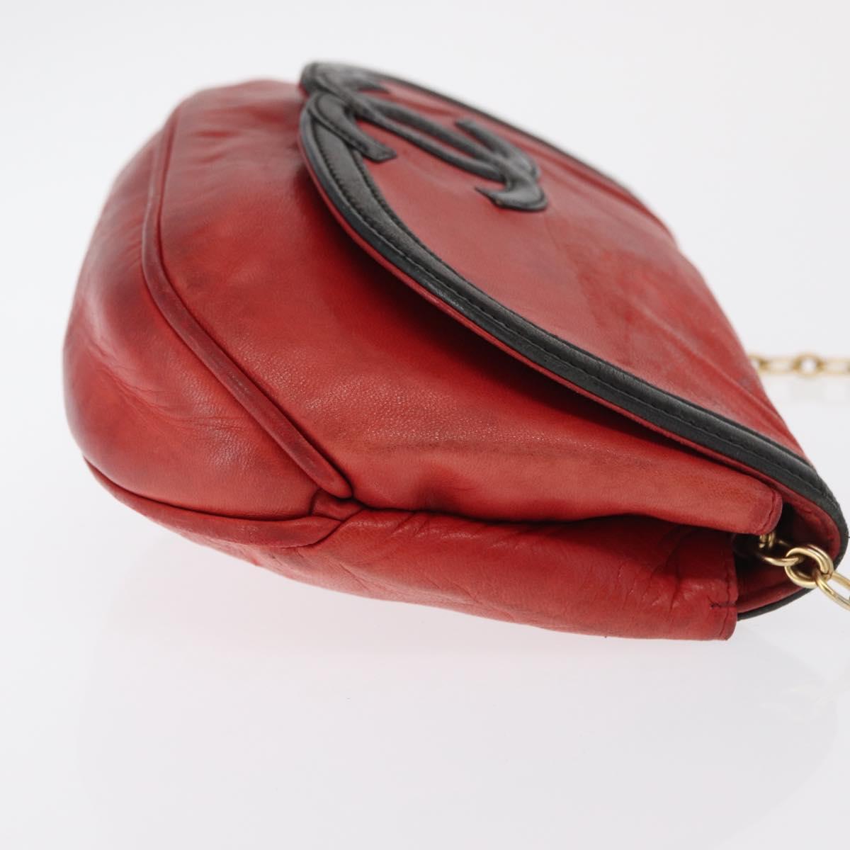 CHANEL Chain Shoulder Bag Lamb Skin Red Gold CC Auth BA10508