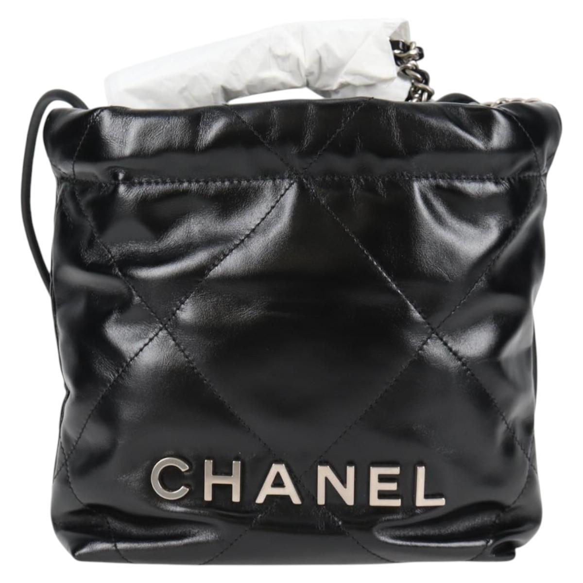 CHANEL Chanel 22 Small Matelasse Chain Bag Lamb Skin 2way Black CC Auth BA1051SM