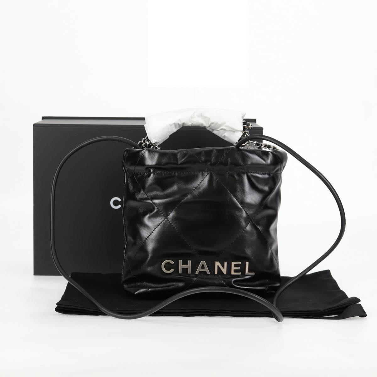 CHANEL Chanel 22 Small Matelasse Chain Bag Lamb Skin 2way Black CC Auth BA1051SM
