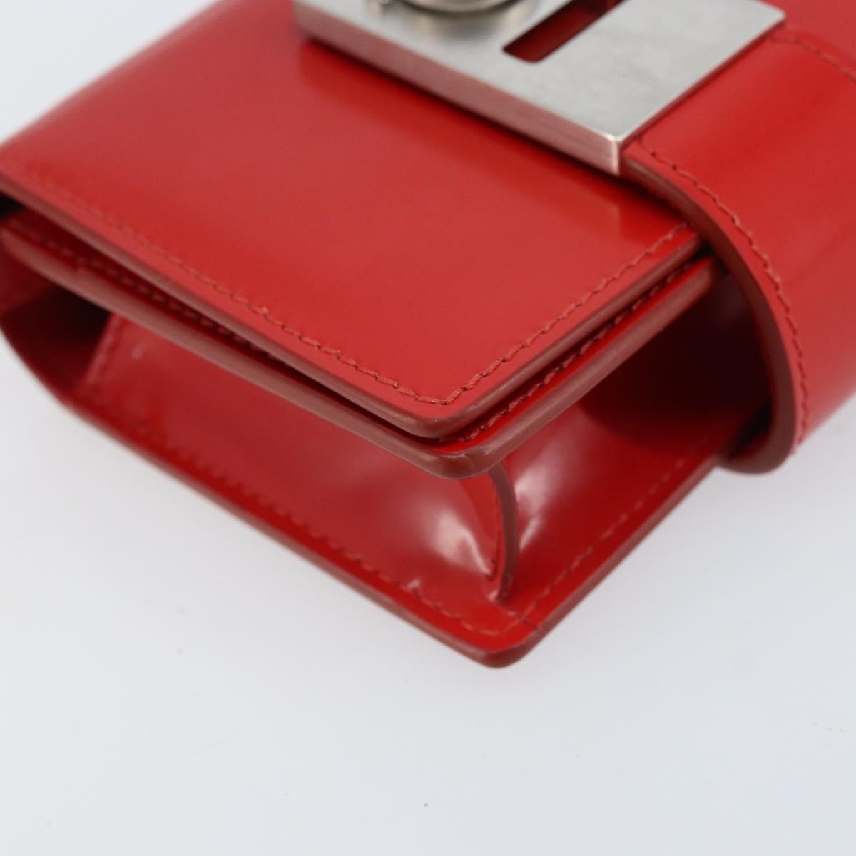 Salvatore Ferragamo Gancini Shoulder Bag Leather Red Silver Auth BA10529
