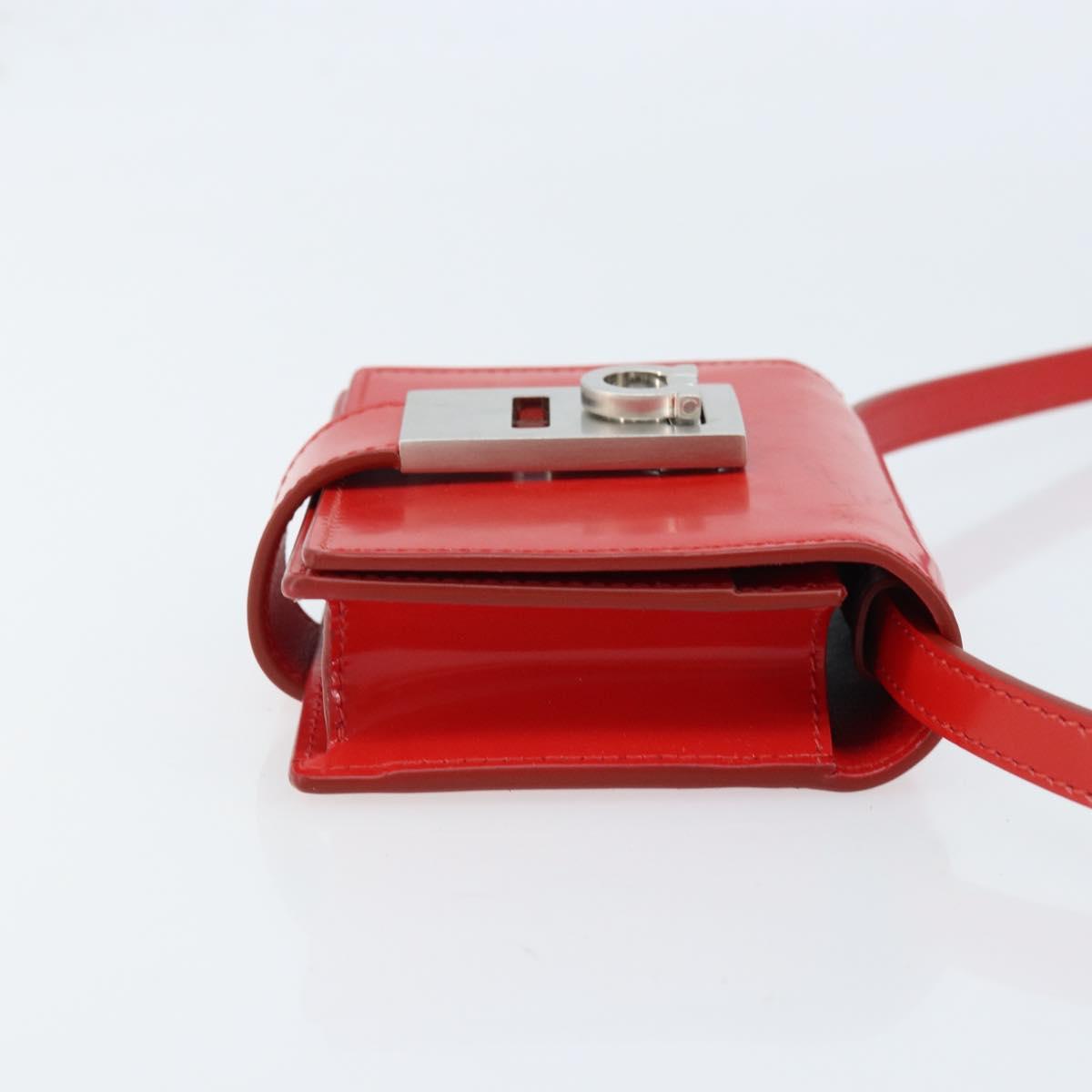 Salvatore Ferragamo Gancini Shoulder Bag Leather Red Silver Auth BA10529