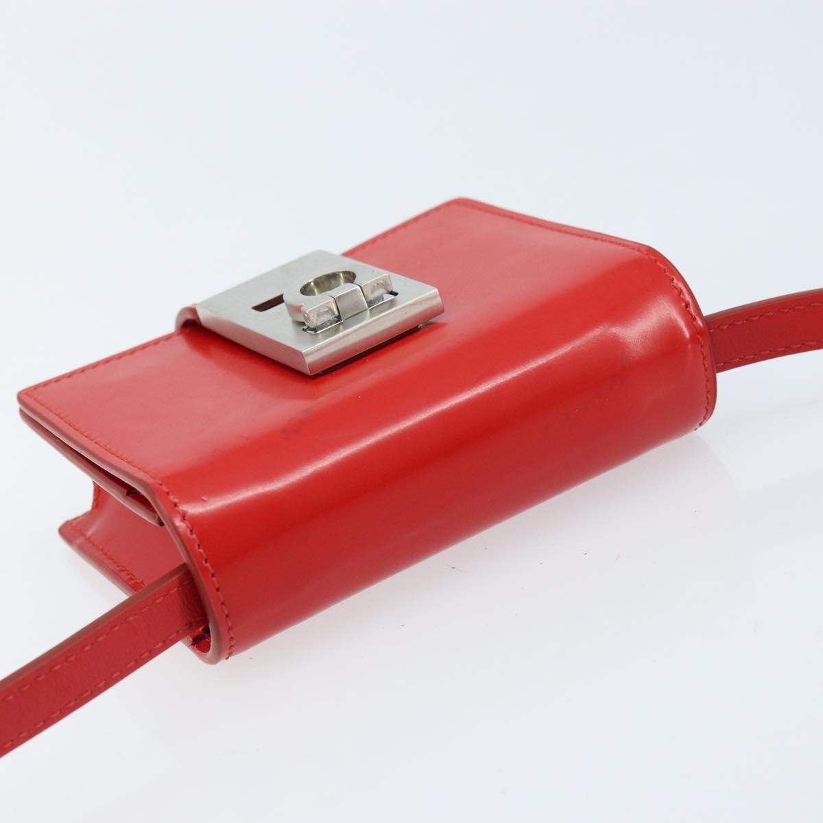 Salvatore Ferragamo Gancini Shoulder Bag Leather Red Silver Auth BA10529