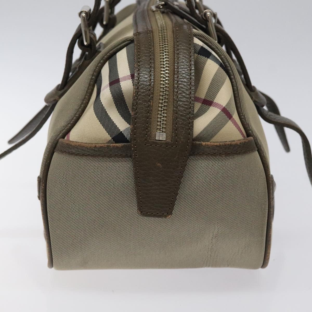 BURBERRY Nova Check Hand Bag Nylon Gray Silver Auth BA1053