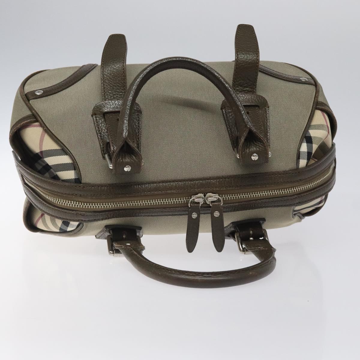 BURBERRY Nova Check Hand Bag Nylon Gray Silver Auth BA1053