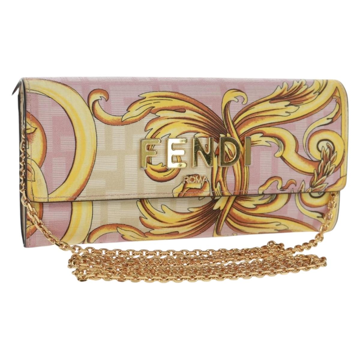 FENDI Chain Wallet Fendace Versace Collaboration PVC Pink Gold Auth BA10530SAV