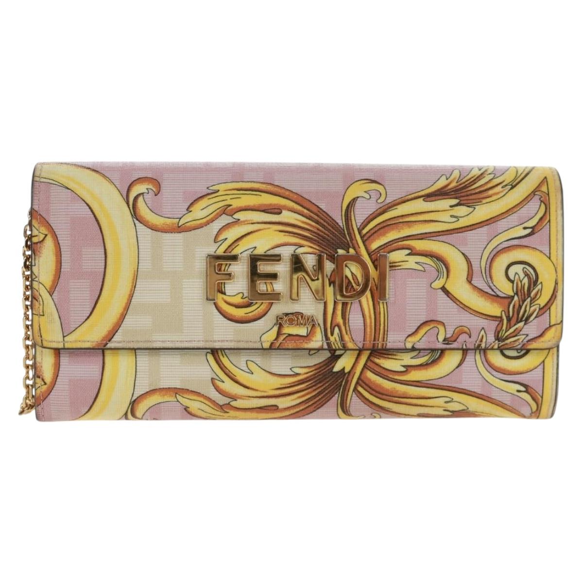 FENDI Chain Wallet Fendace Versace Collaboration PVC Pink Gold Auth BA10530SAV