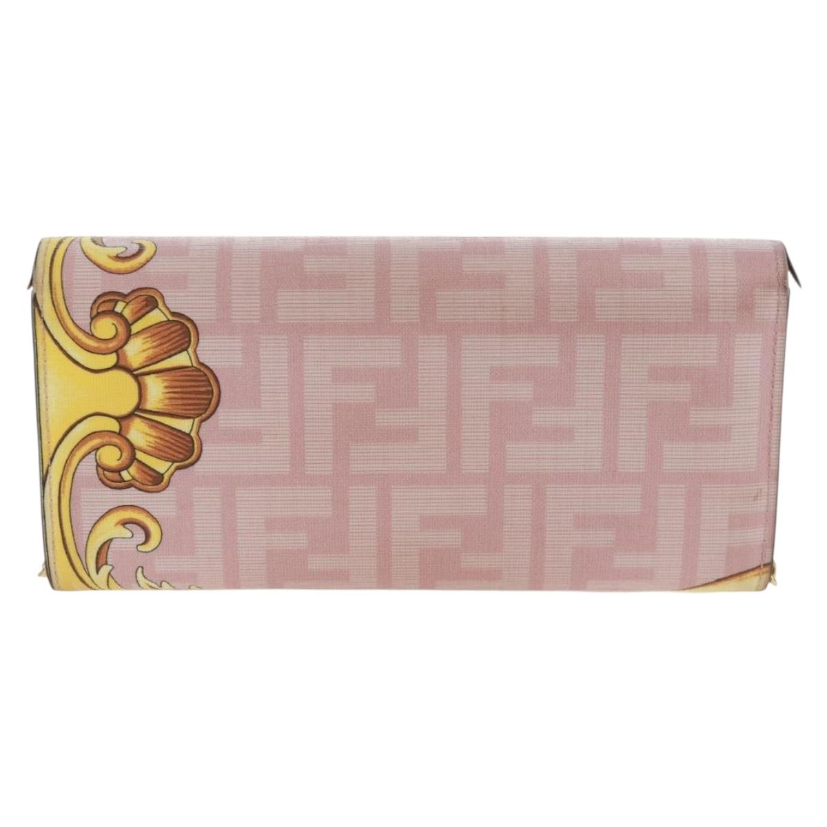 FENDI Chain Wallet Fendace Versace Collaboration PVC Pink Gold Auth BA10530SAV