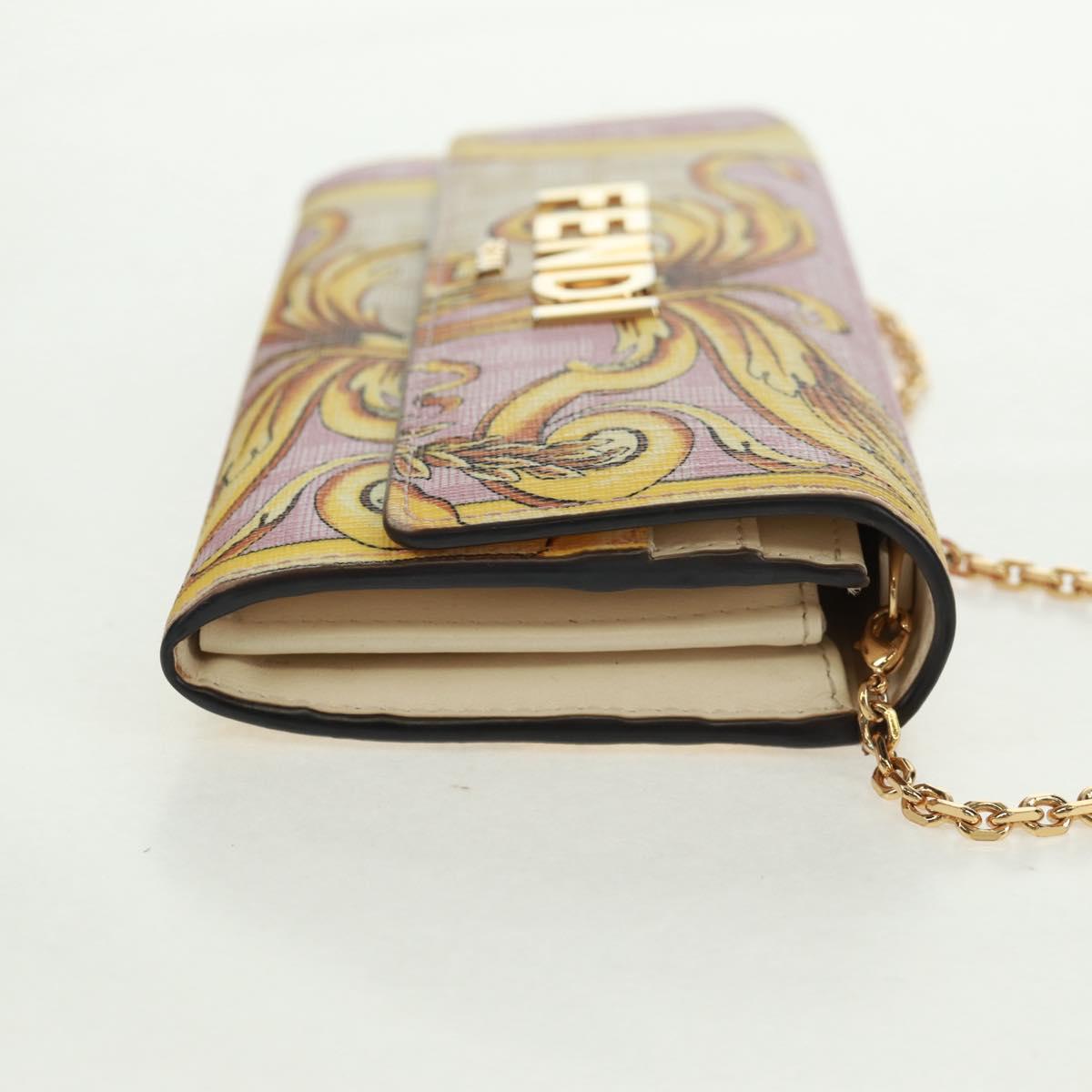 FENDI Chain Wallet Fendace Versace Collaboration PVC Pink Gold Auth BA10530SAV