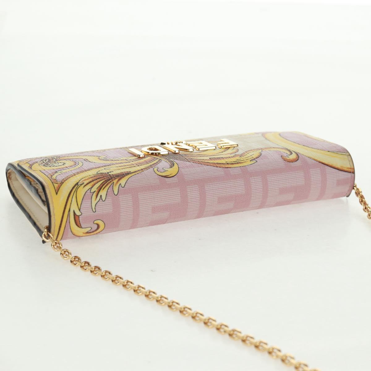 FENDI Chain Wallet Fendace Versace Collaboration PVC Pink Gold Auth BA10530SAV