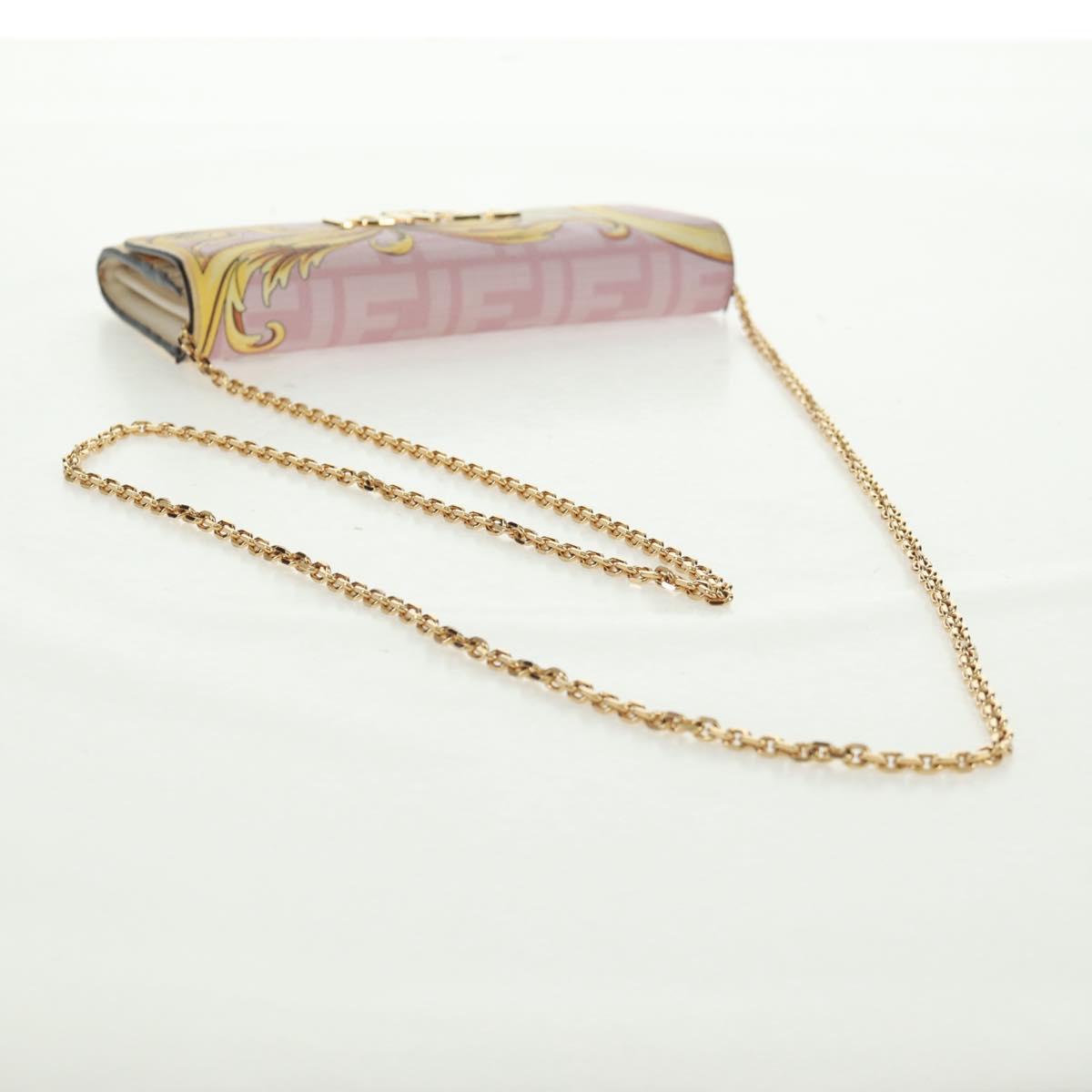 FENDI Chain Wallet Fendace Versace Collaboration PVC Pink Gold Auth BA10530SAV