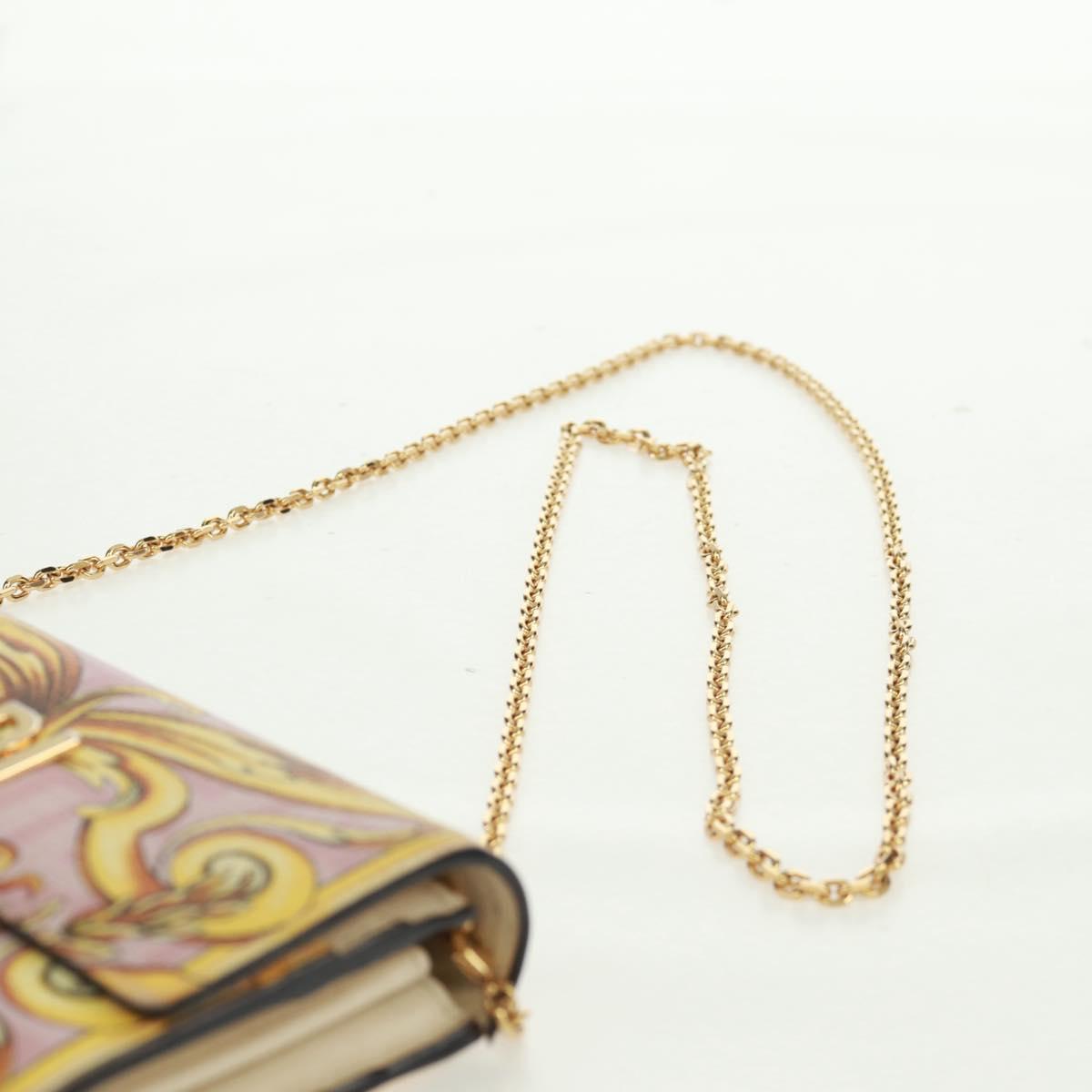 FENDI Chain Wallet Fendace Versace Collaboration PVC Pink Gold Auth BA10530SAV
