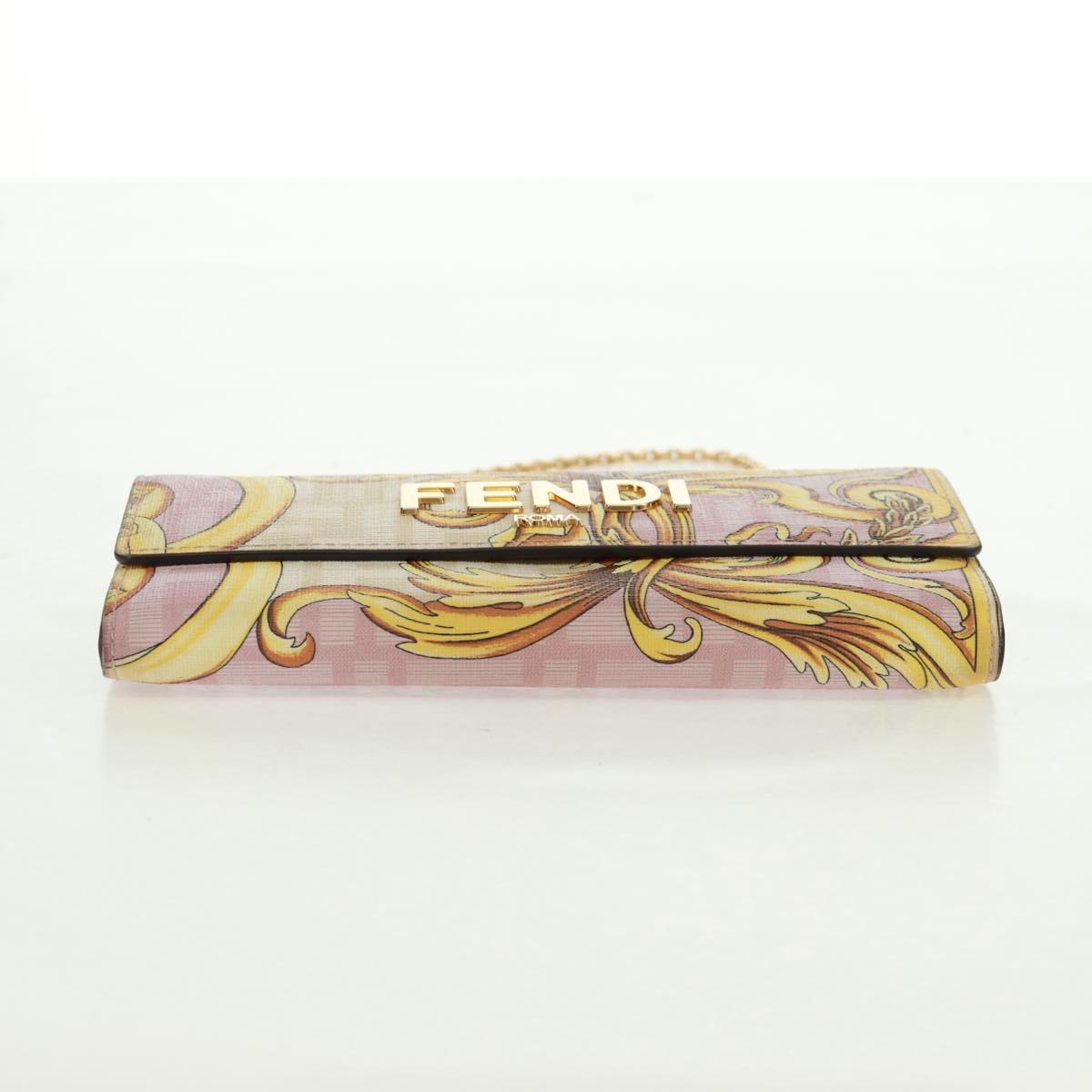 FENDI Chain Wallet Fendace Versace Collaboration PVC Pink Gold Auth BA10530SAV