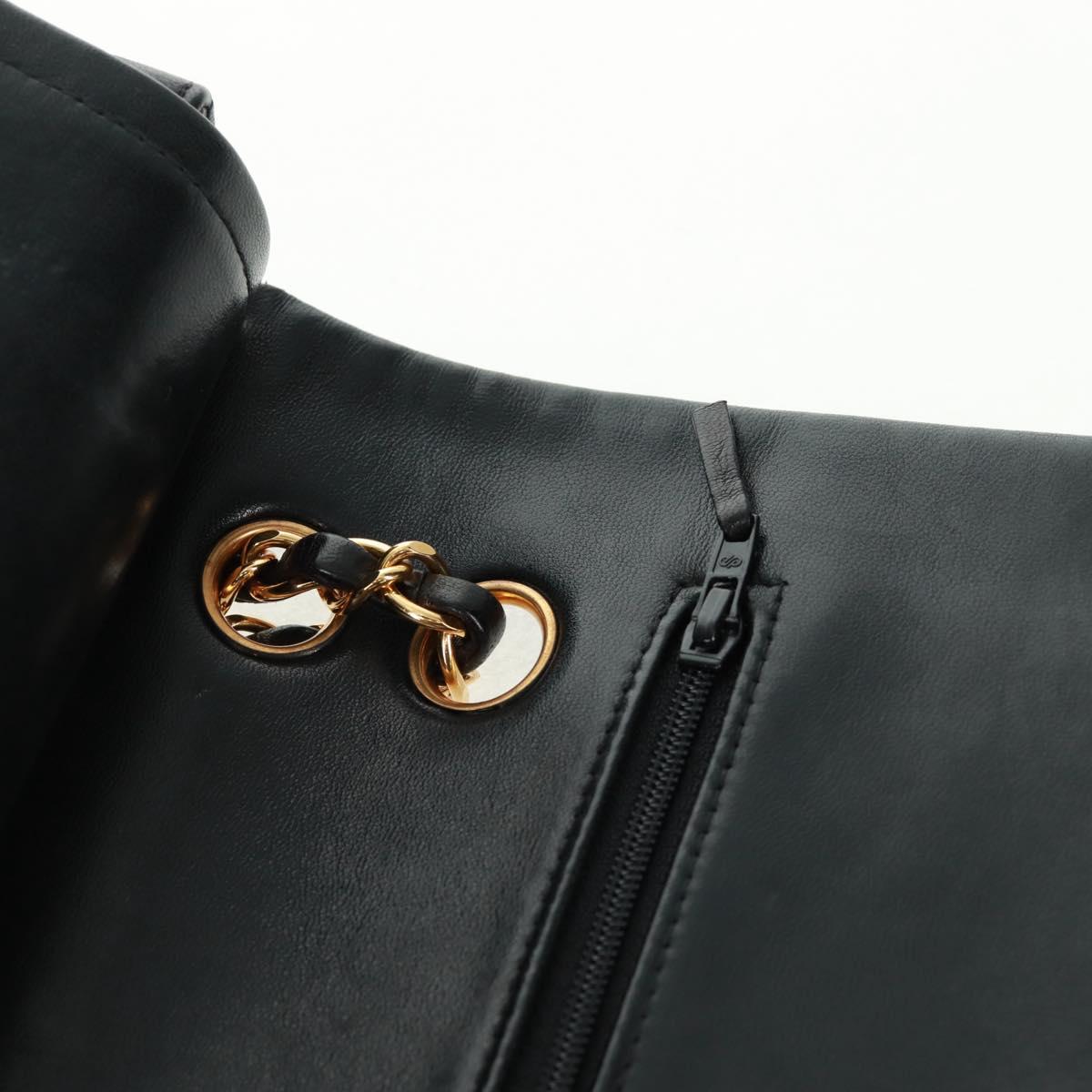 CHANEL Matelasse 25 Double Flap Chain Bag Lamb Skin Black Gold CC Auth BA10555SM