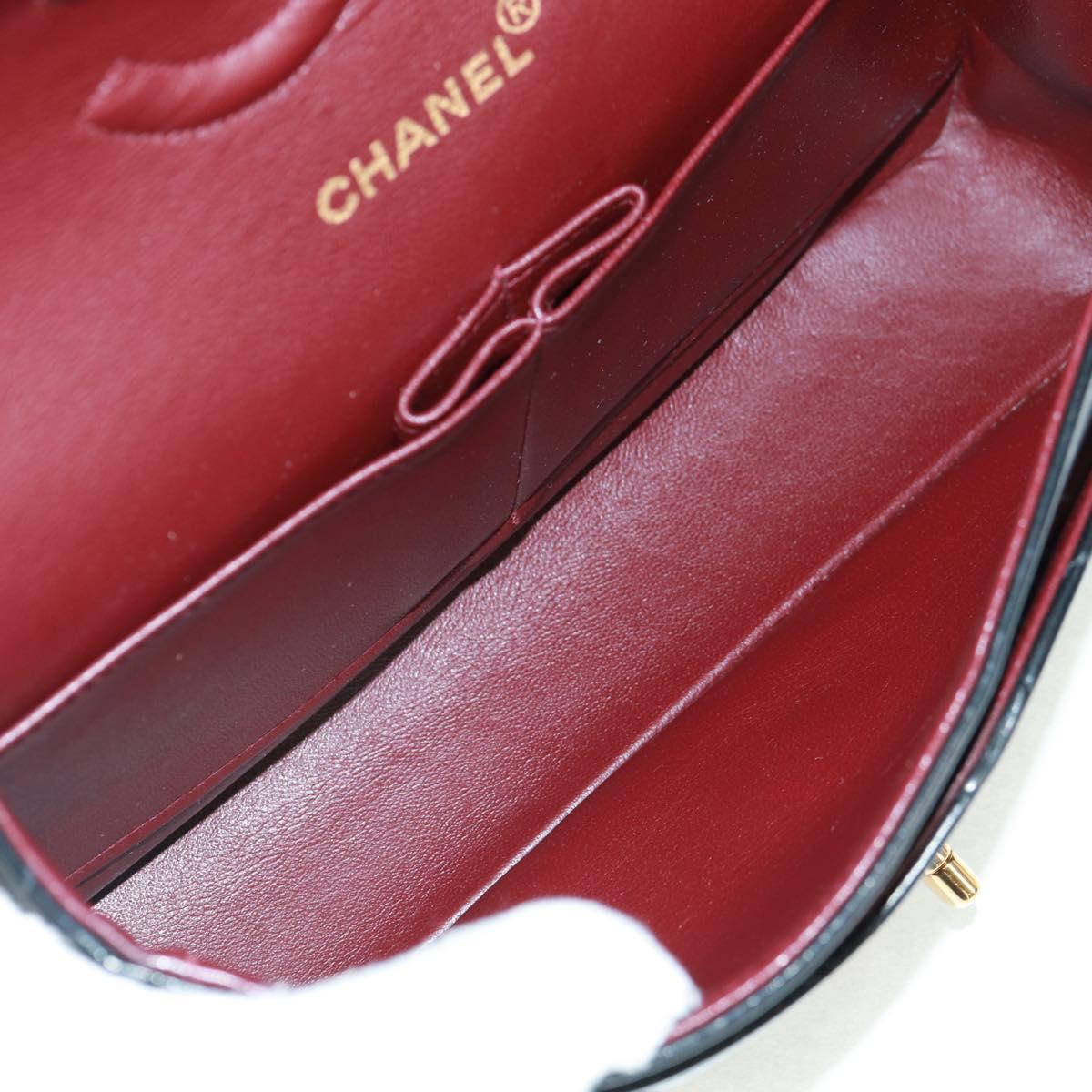 CHANEL Matelasse 25 Double Flap Chain Bag Lamb Skin Black Gold CC Auth BA10555SM