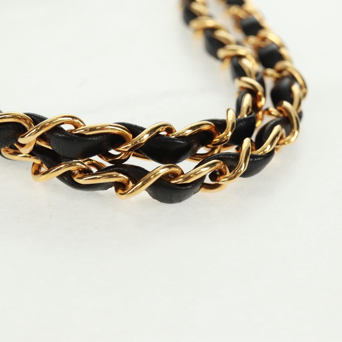 CHANEL Matelasse 25 Double Flap Chain Bag Lamb Skin Black Gold CC Auth BA10555SM
