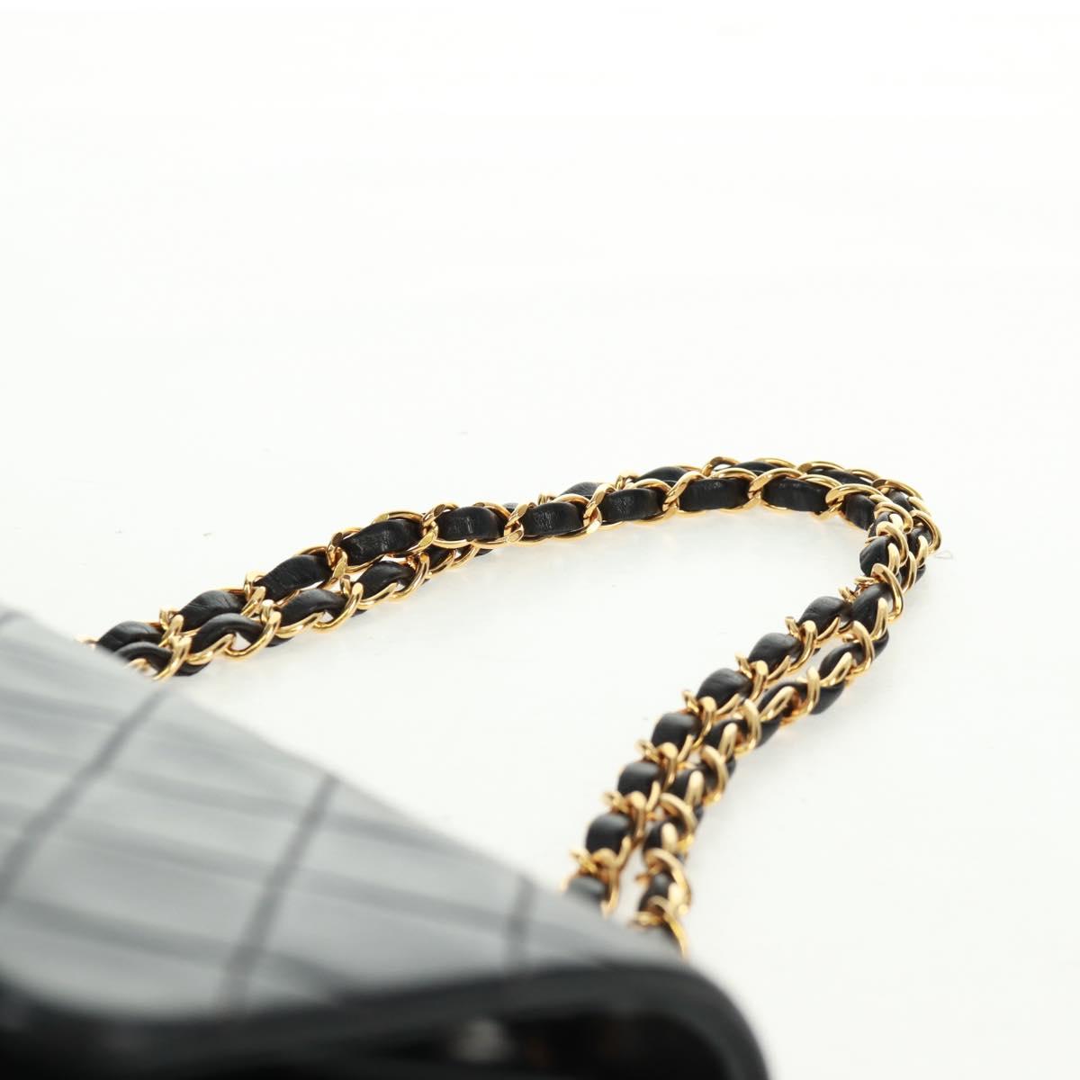 CHANEL Matelasse 25 Double Flap Chain Bag Lamb Skin Black Gold CC Auth BA10555SM